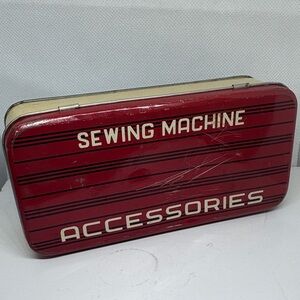 Vintage Rare Red & Cream Sewing Machine Accessories Tin